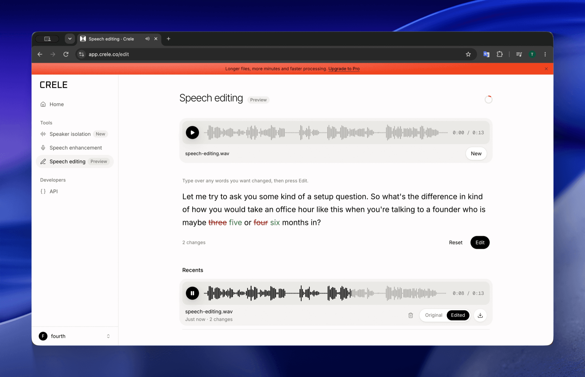 The edited stretch beside the original, with its download