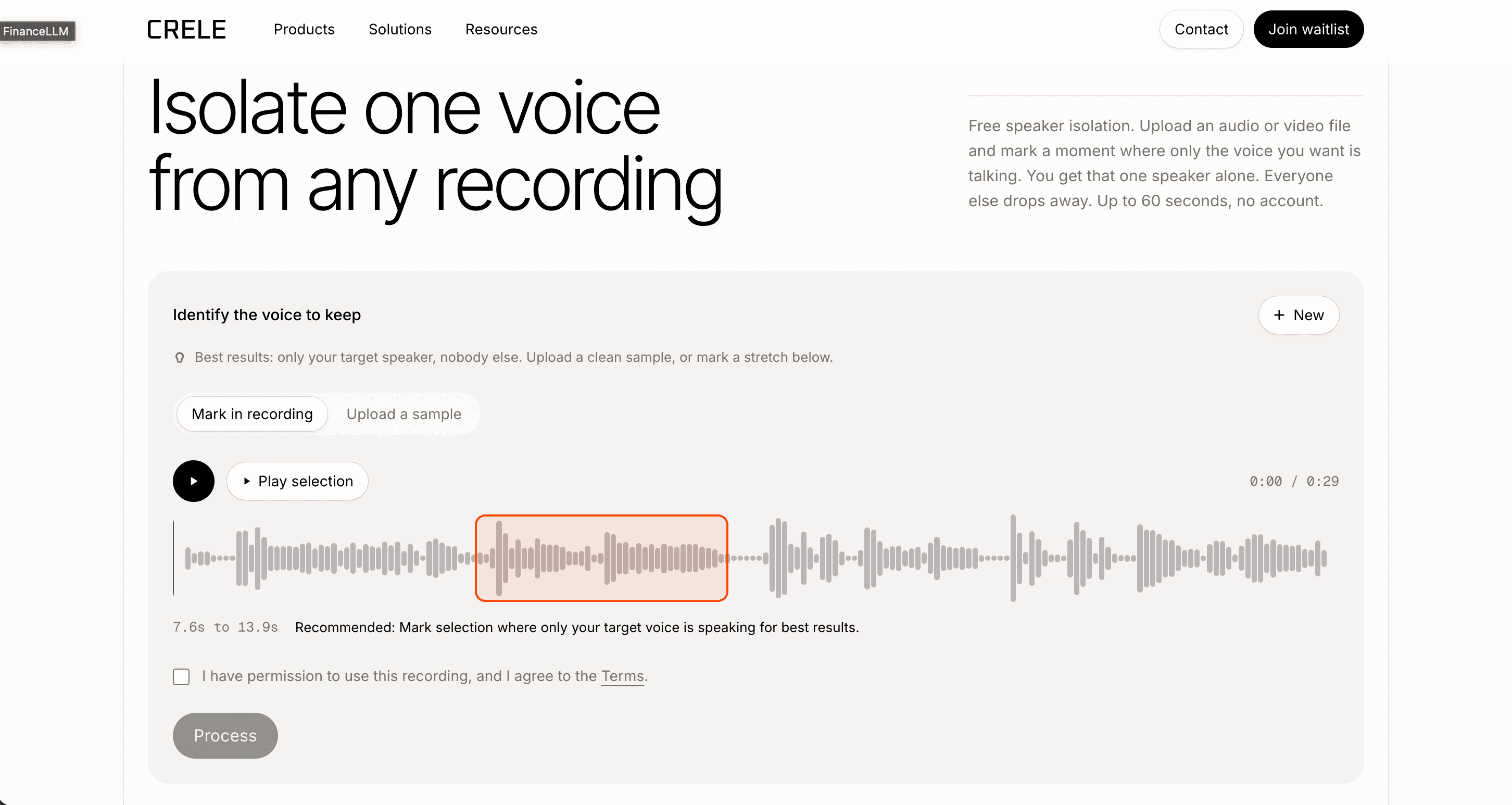 Marking a clean three-second stretch of the voice to keep