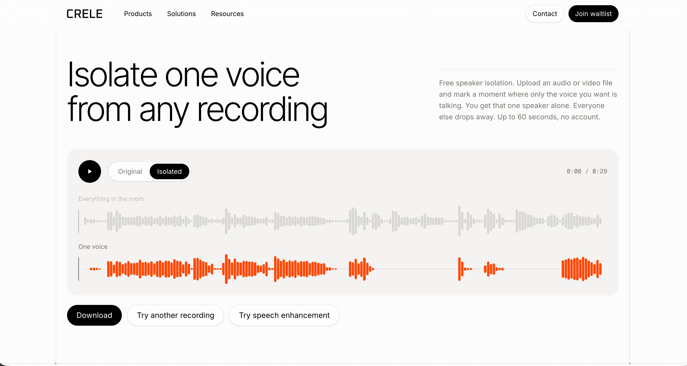 Comparing the original and the isolated voice in the browser player