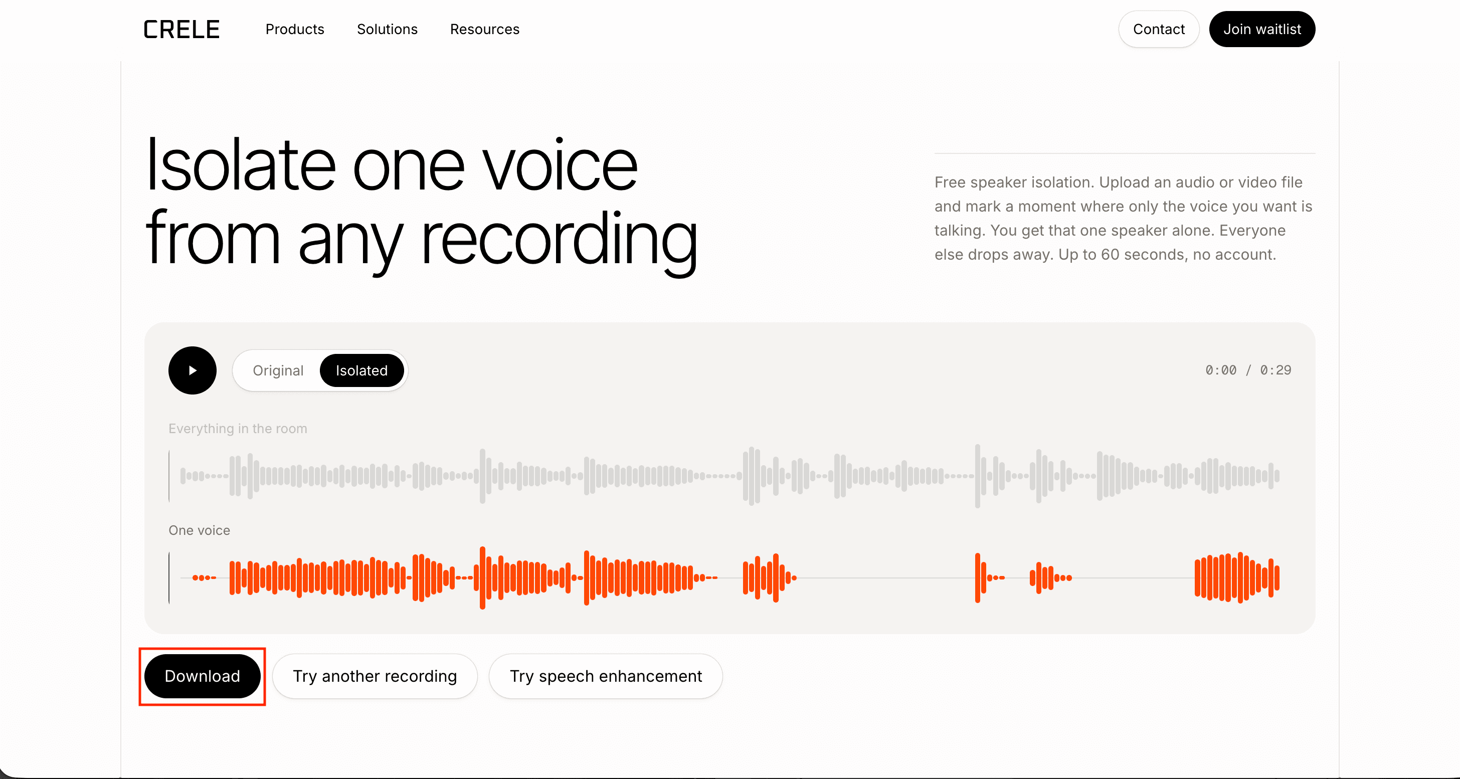 Downloading the isolated voice as an audio file