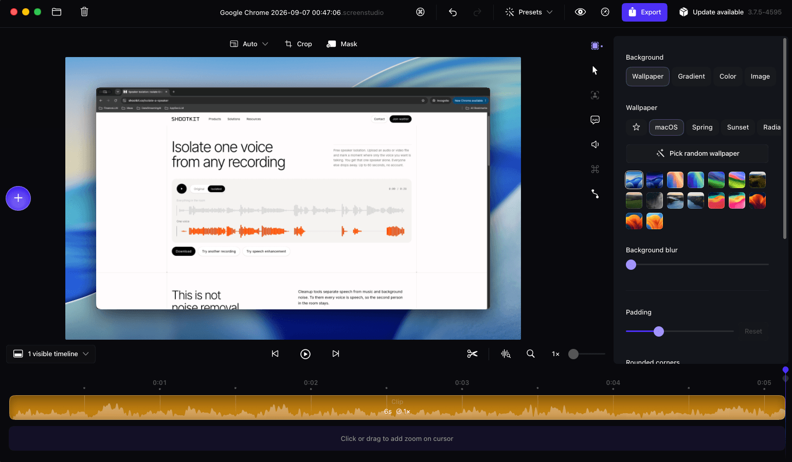 Replacing the original audio track with the isolated voice in a video editor