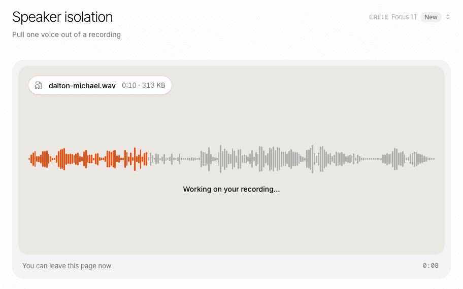 The Crele app working on the recording